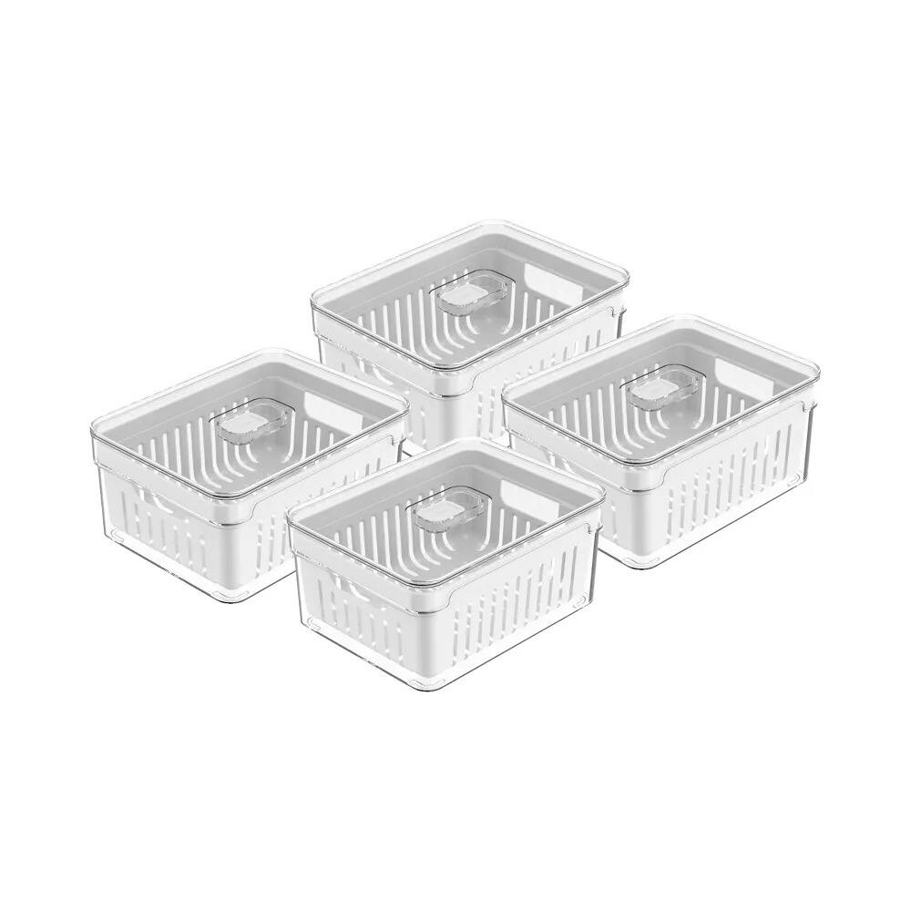 Alt View 10. OU - OU Fridge Organizer Bins with Drain Basket & Vented Lid, Clear Refrigerator Storage Bin, 4 Pack - Clear.