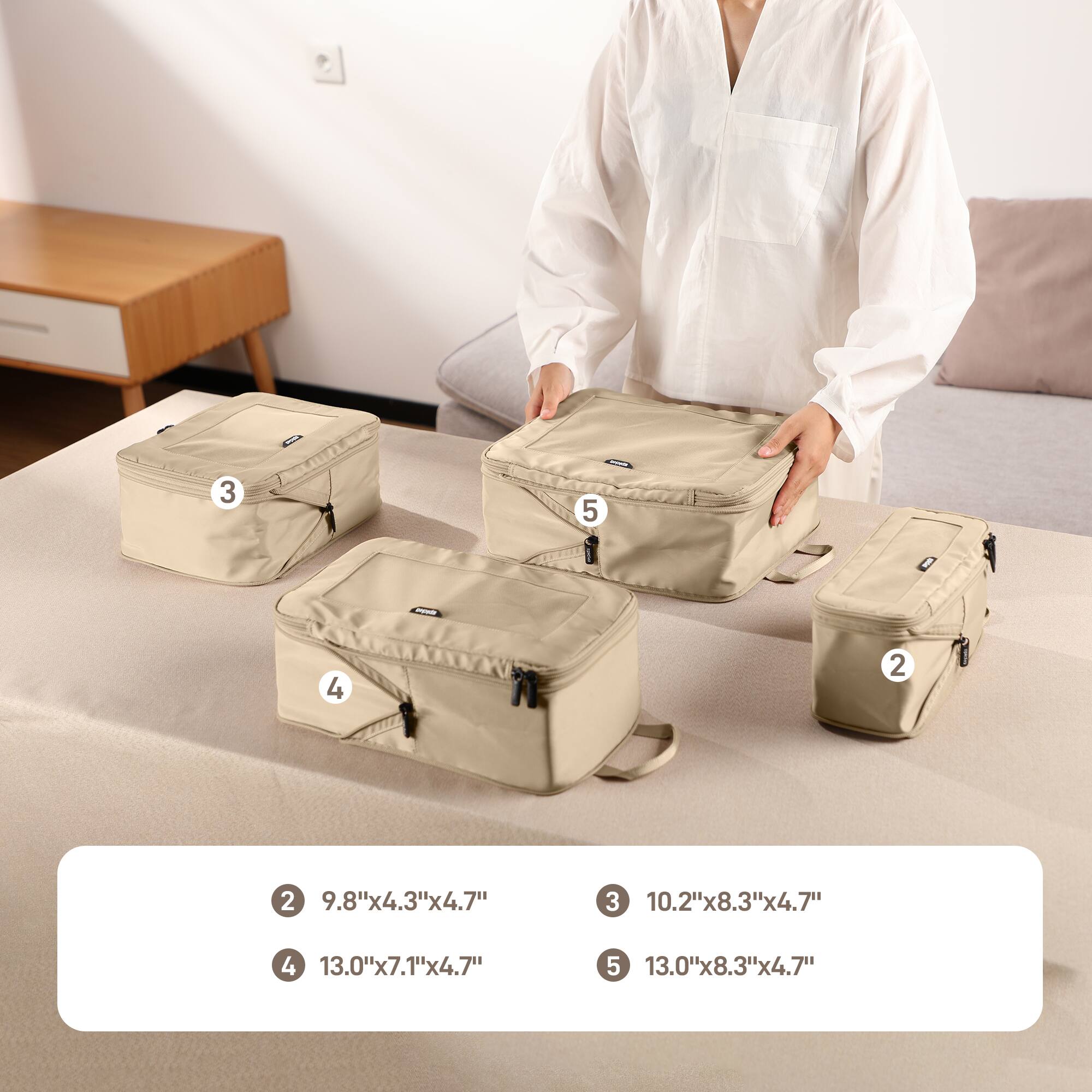 2 9.8"x4.3"x4.7"
3 10.2"x8.3"x4.7"
4 13.0"x7.1"x4.7"
5 13.0"x8.3"x4.7"