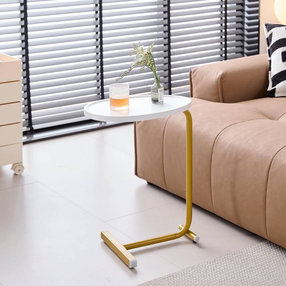 Alt View 4. Loheer - Loheer 2-Piece White C-Shaped Side Table Small End Table for Couch Bed - White.