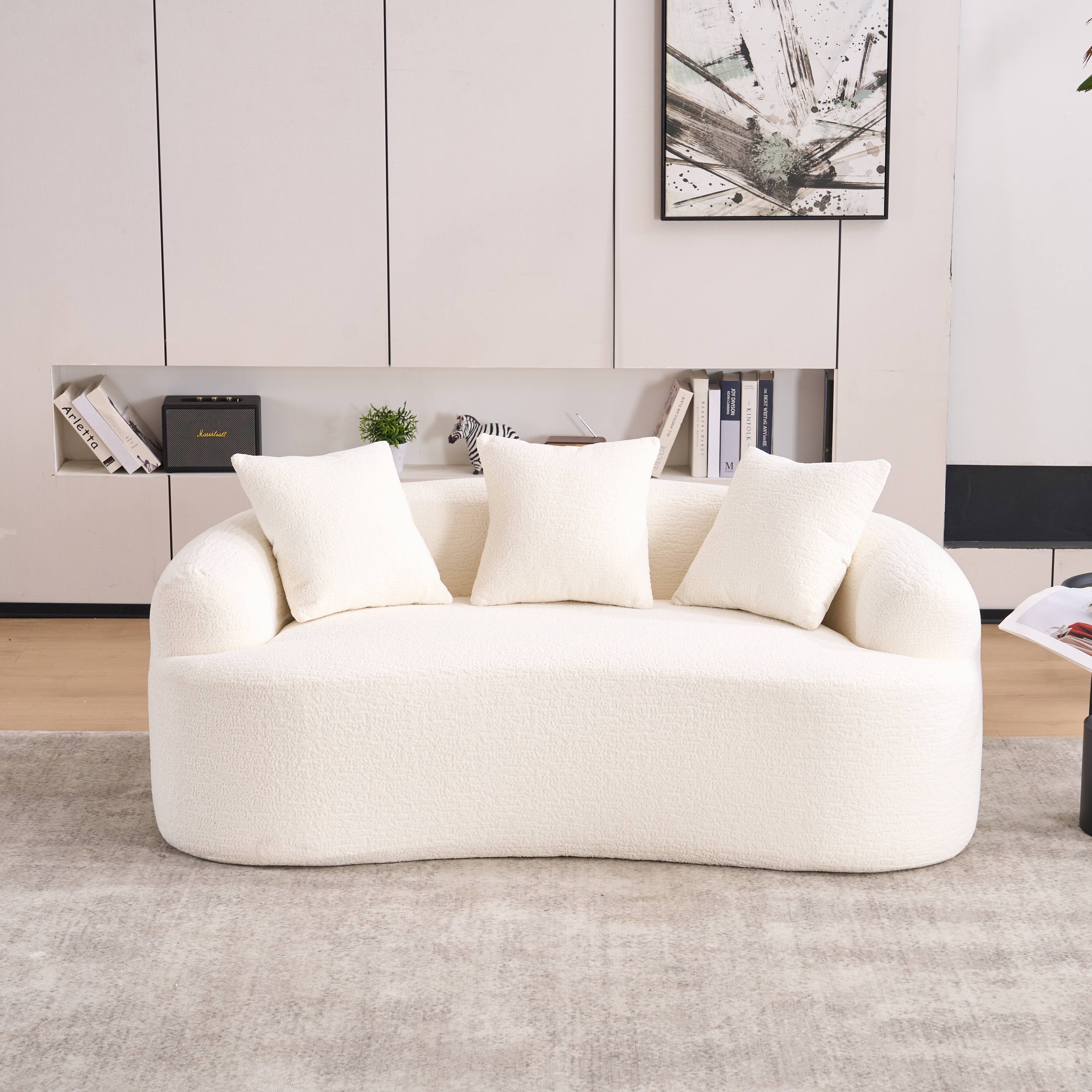 Alt View 2. Boyel Living - 65 Inch Curved Loveseat 30D Foam Chenille No Assembly Compact for Small Spaces White - White.