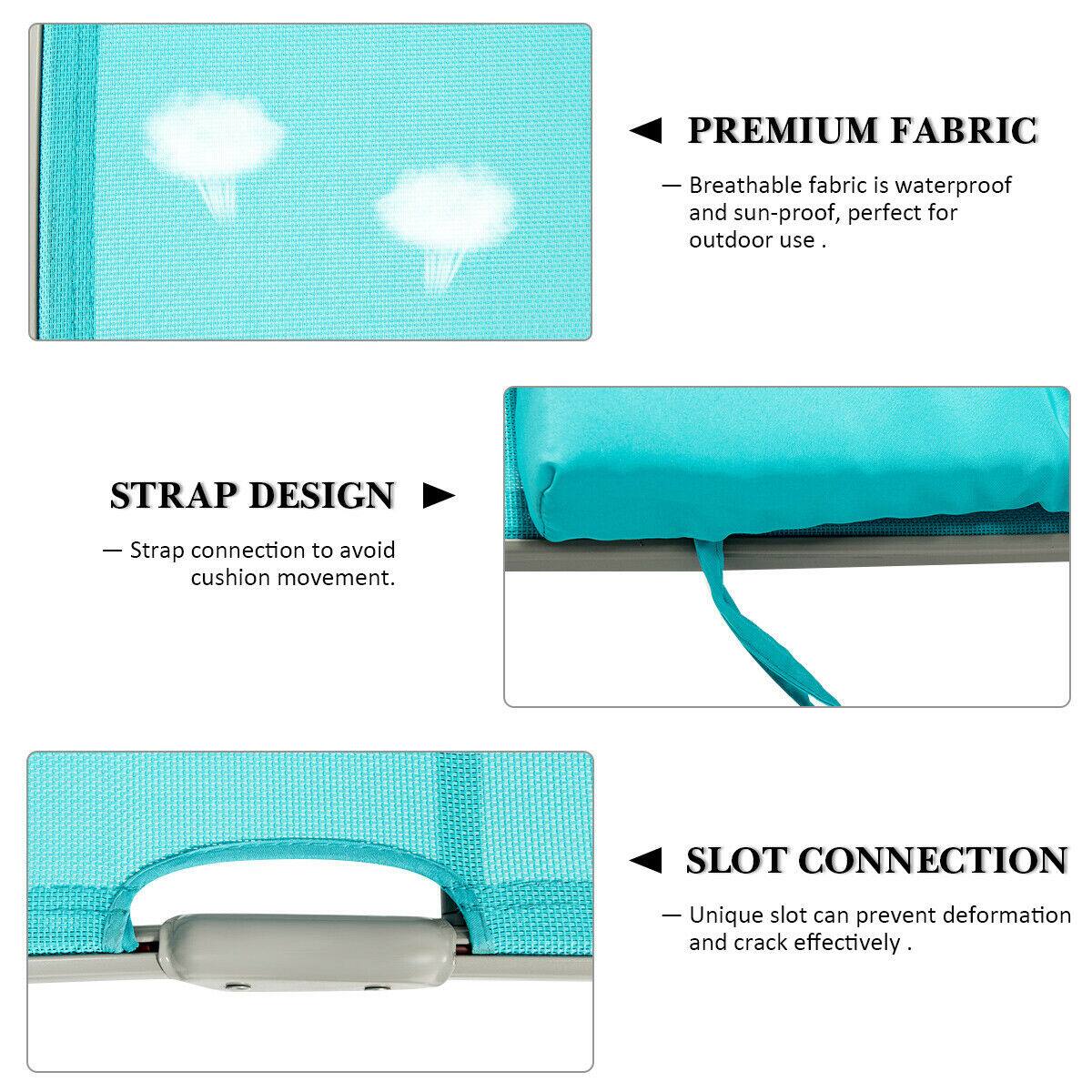 PREMIUM FABRIC - Breathable fabric is waterproof and sun-proof, perfect for outdoor use.
STRAP DESIGN - Strap connection to avoid cushion movement.
SLOT CONNECTION - Unique slot can prevent deformation and crack effectively.