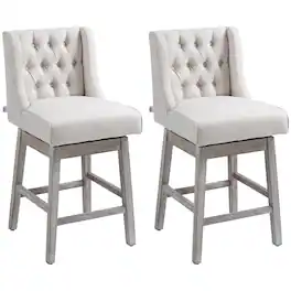 Homcom - Counter Height Bar Stools Set of 2, 180 Degree Swivel Barstools, 27" Seat Height Bar Chairs with Wood Footrests - Beige