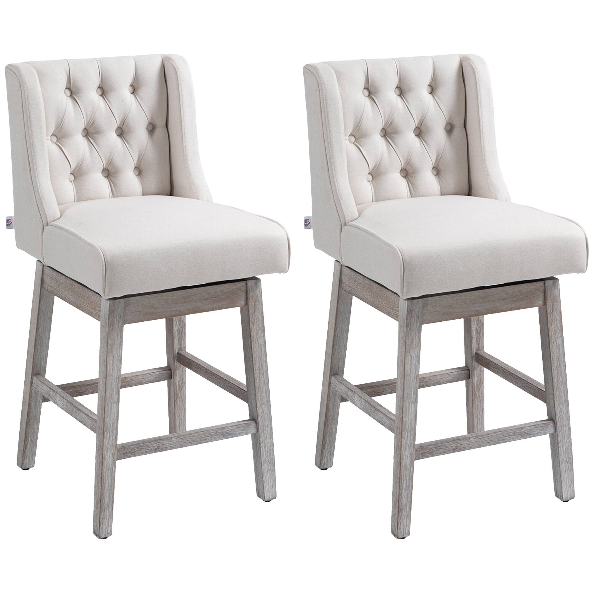 Front. Homcom - Counter Height Bar Stools Set of 2, 180 Degree Swivel Barstools, 27" Seat Height Bar Chairs with Wood Footrests - Beige.