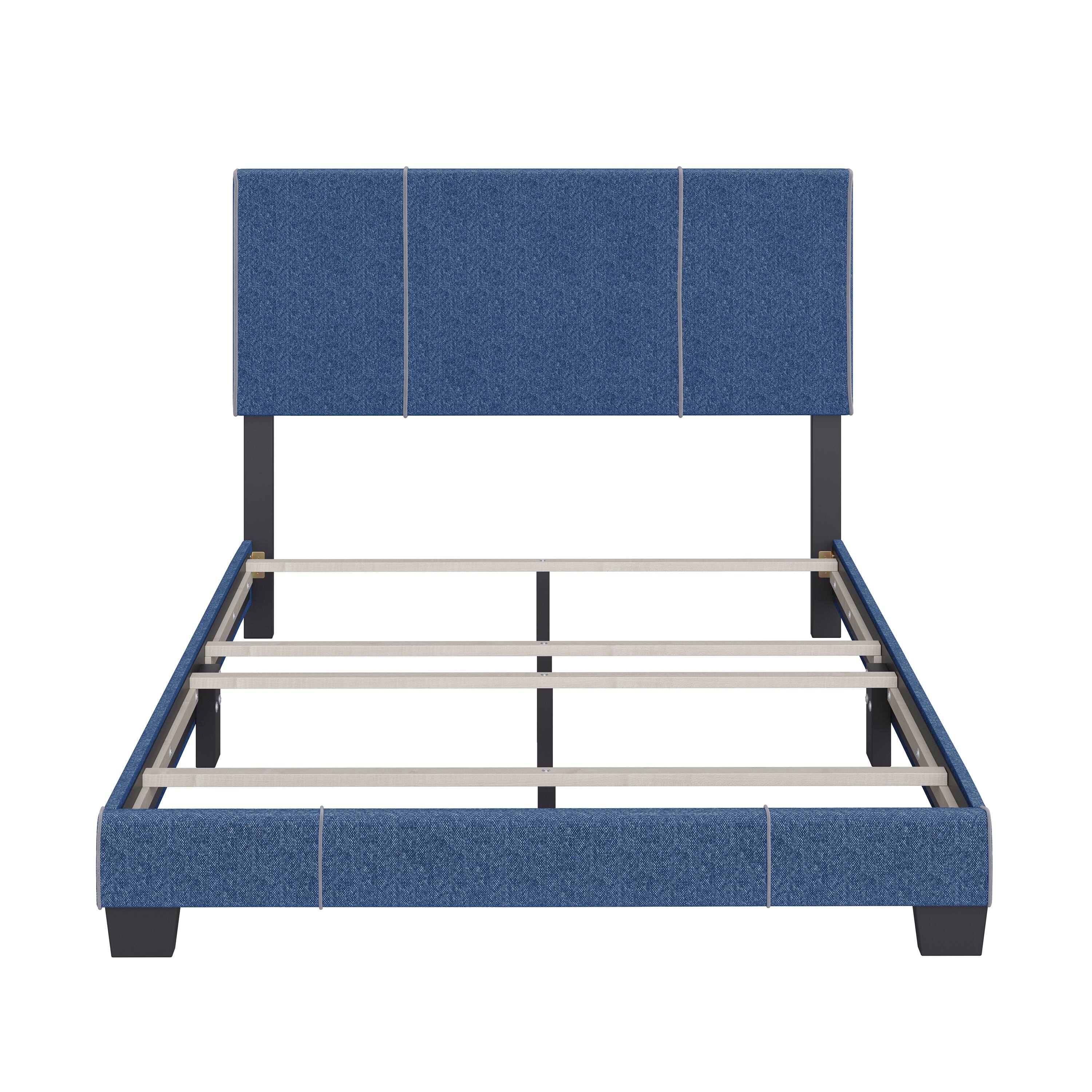 Alt View 1. Boyd Sleep - Lucena Upholstered Bed Frame, 4 Slat Wood Support System, Box Spring Required, Queen - Blue.