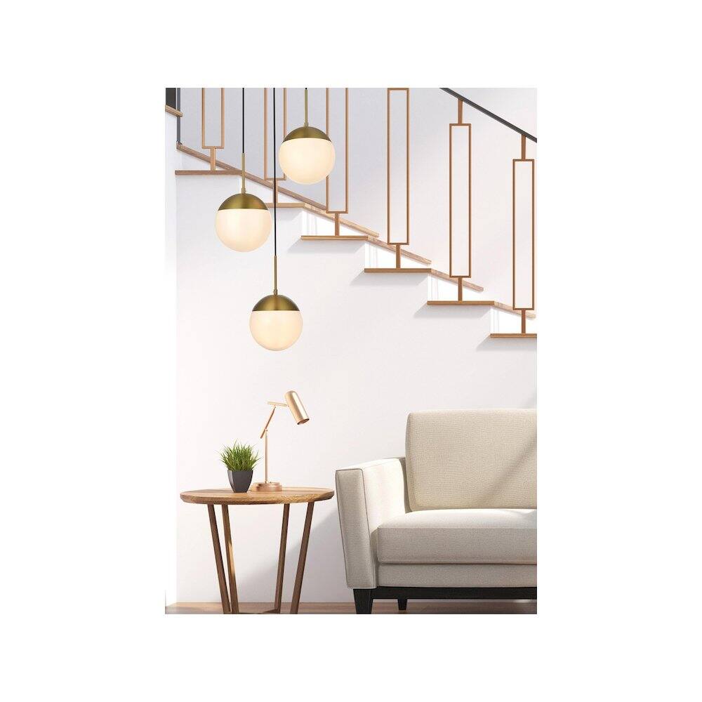 Alt View 2. Living District - Eclipse 18 Inch Pendant Frosted White Shade in Satin Gold - Satin Gold And Frosted White.