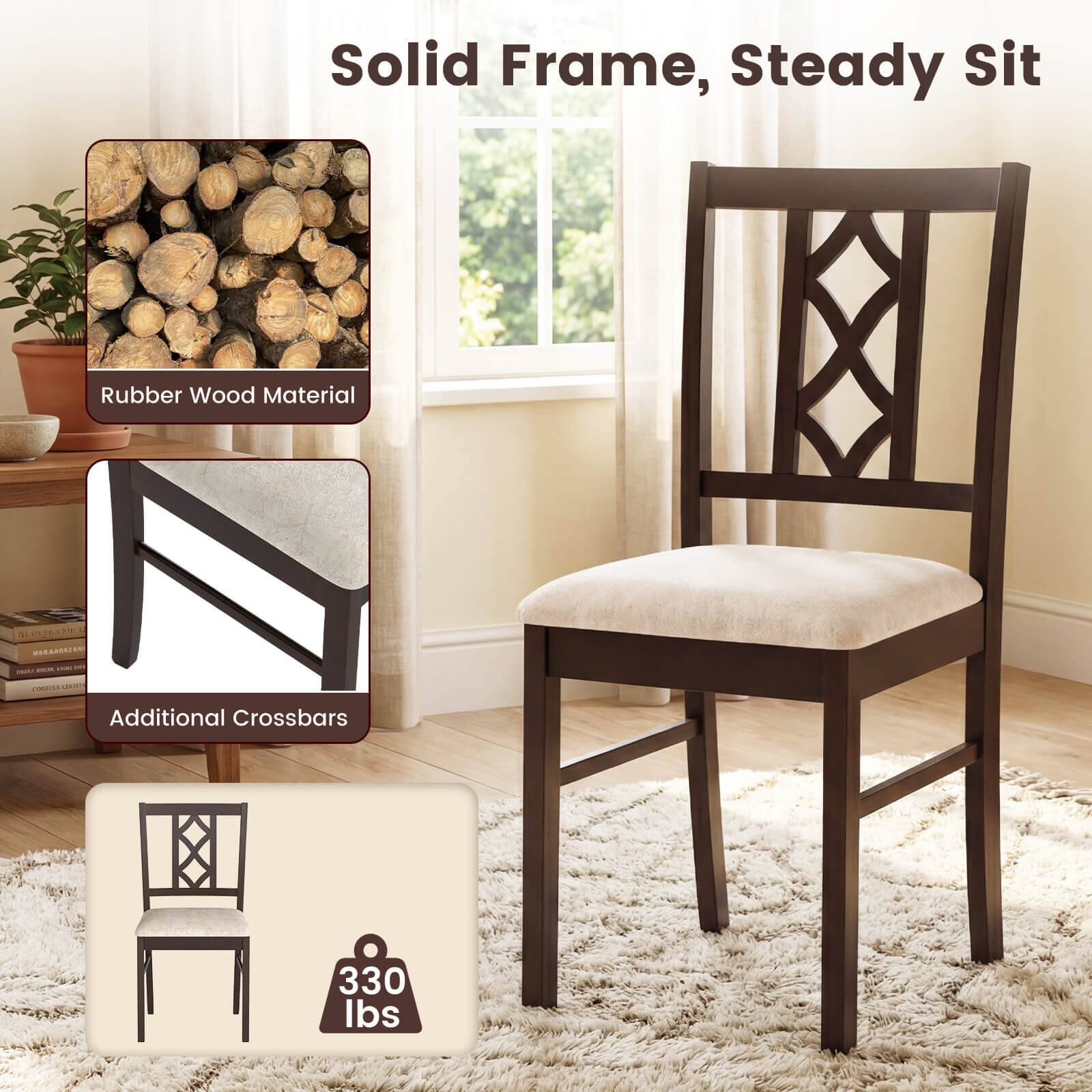 Solid Frame, Steady Sit  
Rubber Wood Material  
Additional Crossbars  
330 lbs