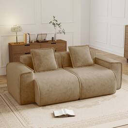 Anysun - 2-Seat Modular Sectional Sofa, Velvet Cloud Loveseat Couch, No Assembly Boneless Sofa - Brown