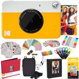 Kodak - Printomatic Instant Print Camera, All-in-Bundle with Zink Paper, Photo Album & More - Yellow