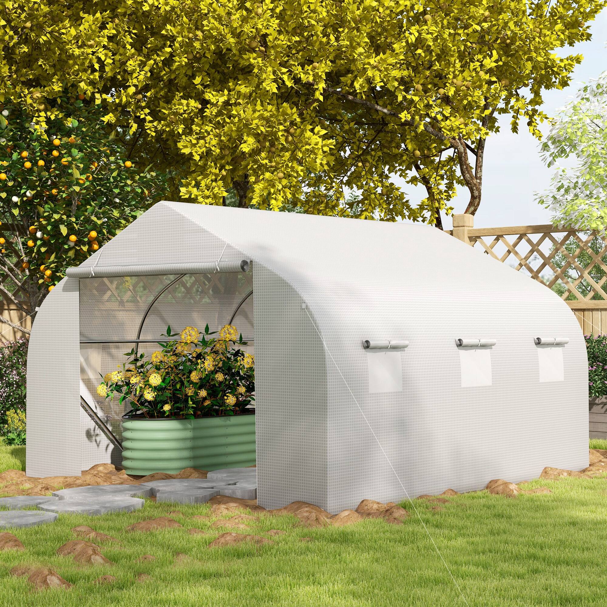 Alt View 8. Outsunny - 11.5' x 10' x 6.5' Outdoor Walk-in Greenhouse, Tunnel Green House with Roll-up Windows, Zippered Door, PE Cover.