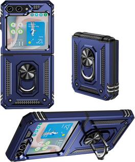 Entronix - Protective Case for Samsung Galaxy Z Flip 5 - Dual-Layer Grip and Kickstand - Navy