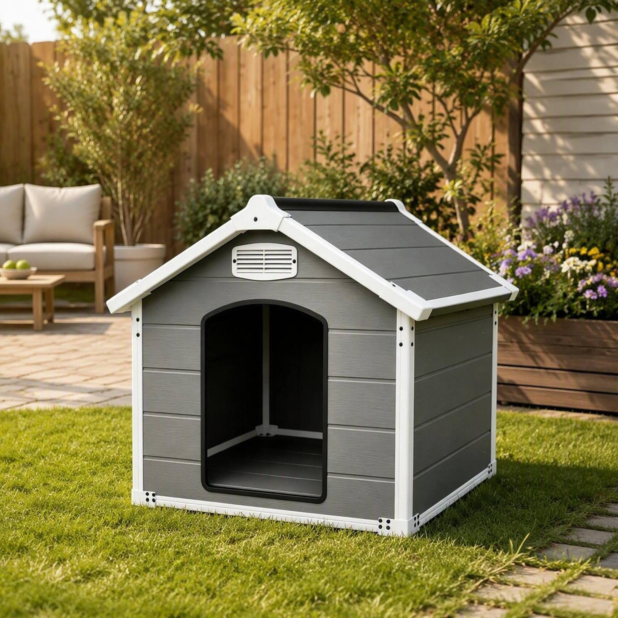 Back. RYHNUYNE - Large Dog House for Big Breeds, 50.5" Waterproof Outdoor Shelter, Double-Wall PP, UV Protected.