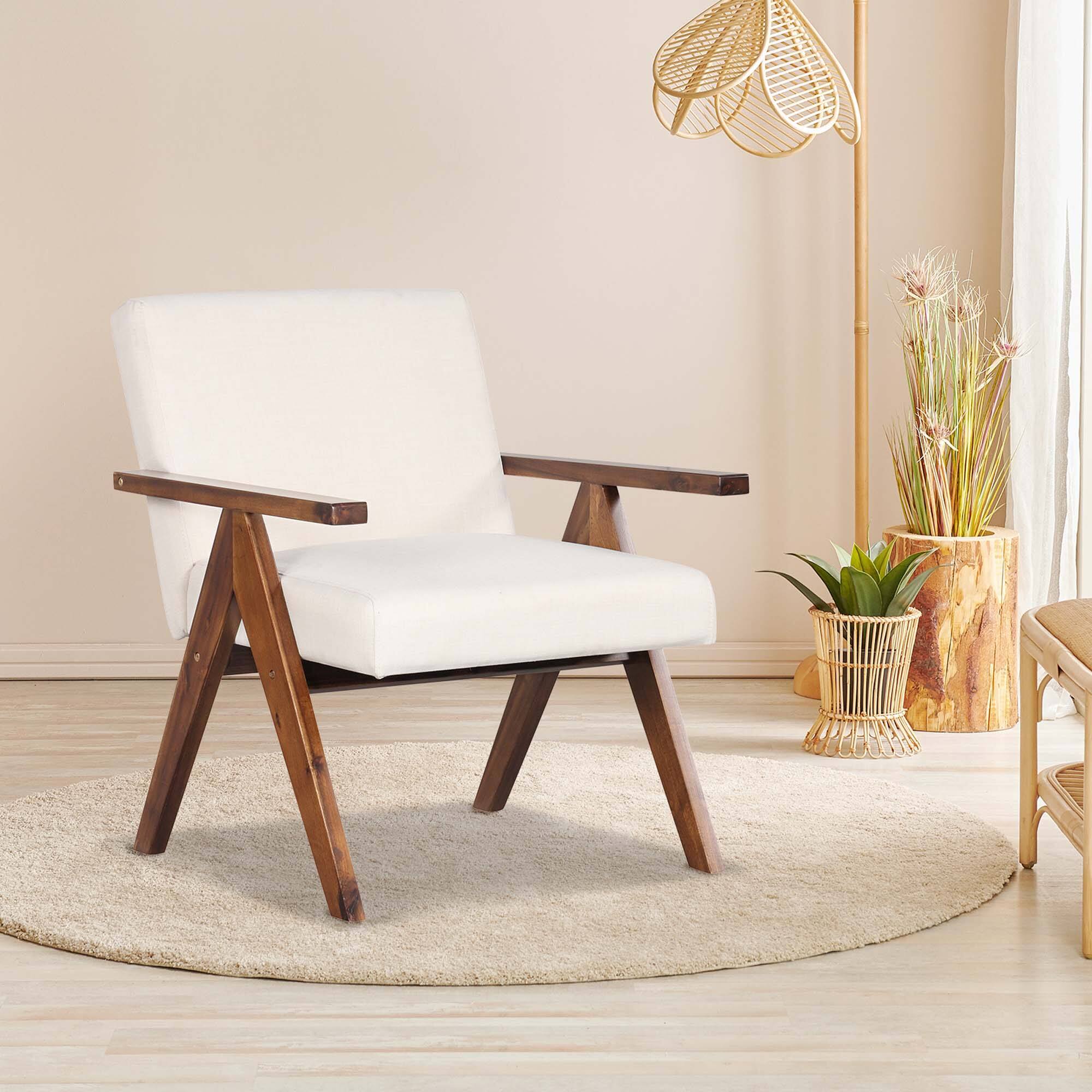 Alt View 1. Costway - Costway 1 PCS Modern Accent Chair Linen Fabric Armchair with Solid Acacia Wood Frame - Beige.