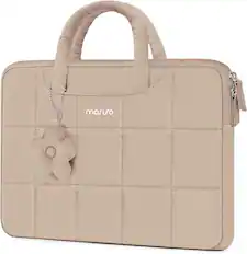 Front. mosiso - Laptop Case 13-13.3 inch Puffy Laptop Sleeve with Handle for MacBook Air Pro Neo 13 14 HP Dell ASUS Lenovo - Brown.