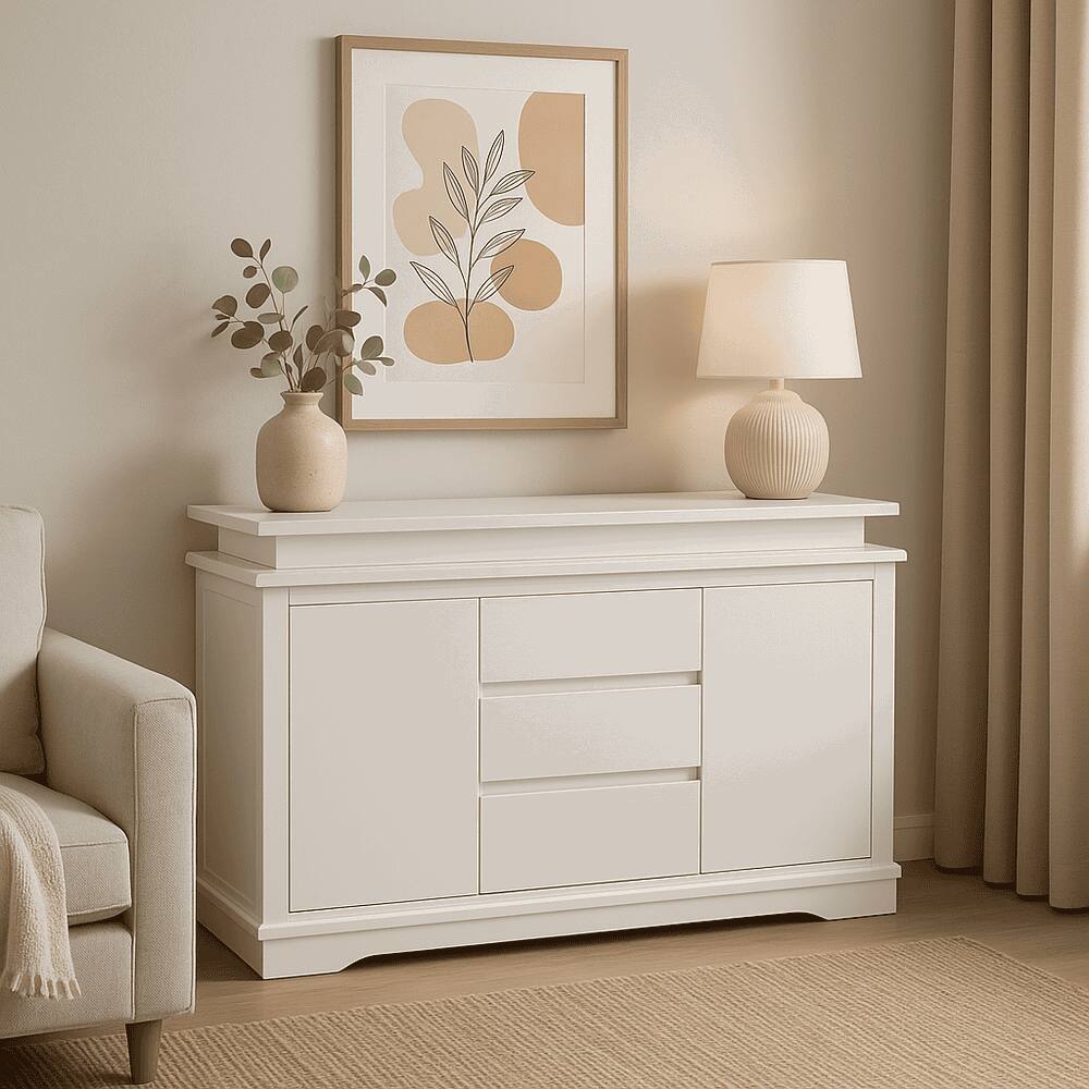 Left. Kadyn - Kadyn Console Table with LED Light, Wooden Storage Cabinet with Drawers and Doors for Entryway, White - White.