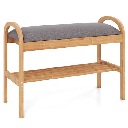 Front. Costway - Costway Bamboo Entryway Shoe Bench 2-Tier Shoe Rack with Flip Top Storage for Hallway - Natural,Gray.