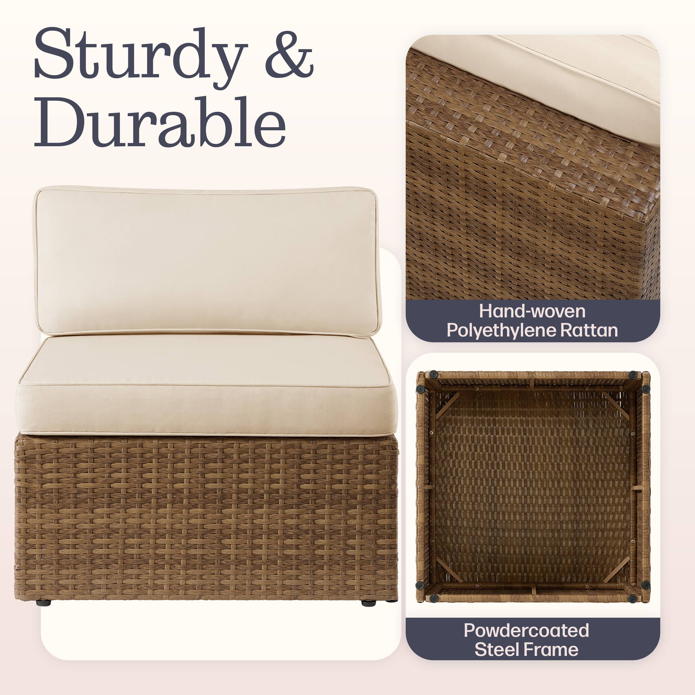 Sturdy & Durable

- Hand-woven Polyethylene Rattan
- Powdercoated Steel Frame