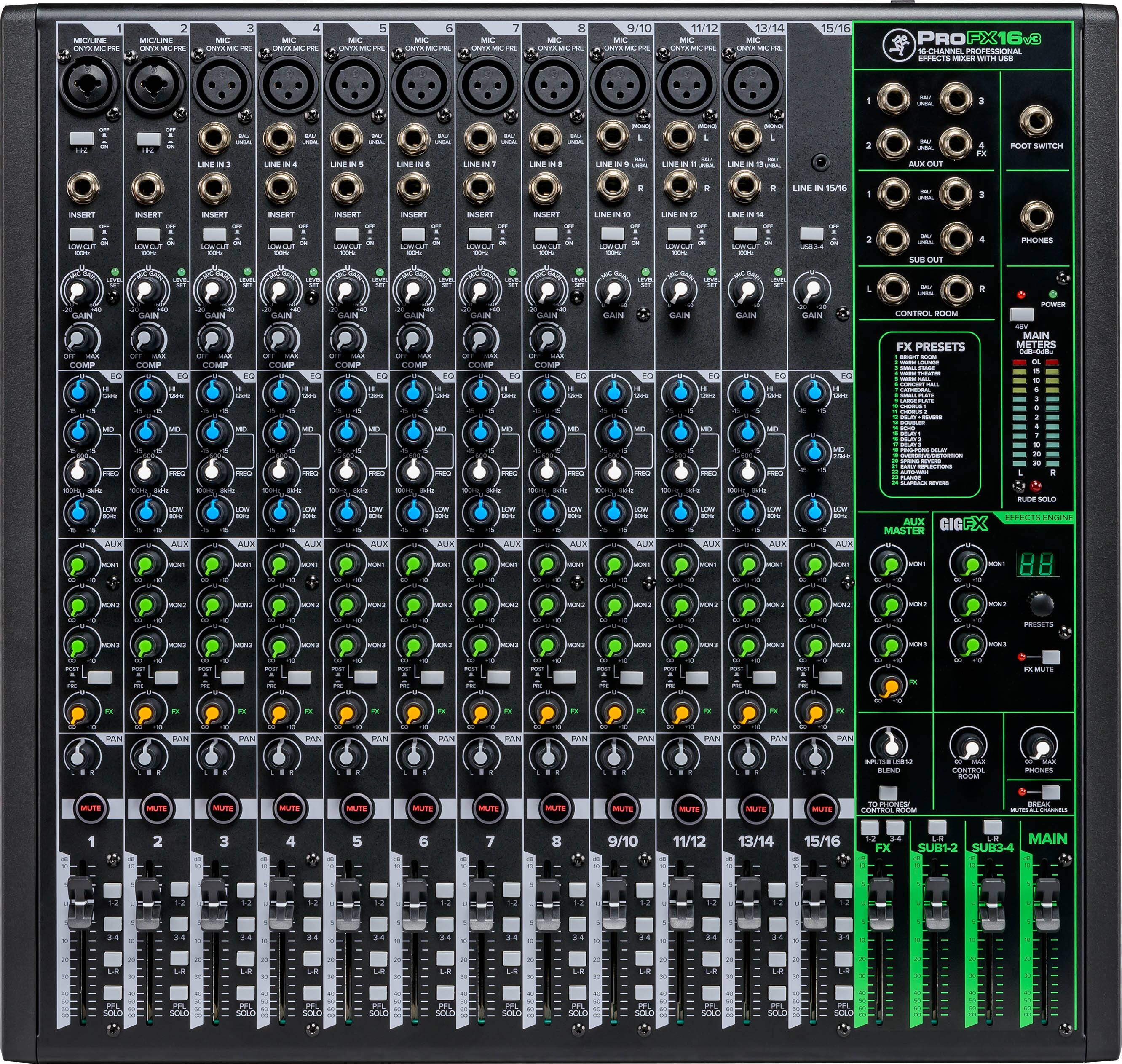 Front. Mackie - ProFX16v3 Professional Effects Mixer with USB - Black.