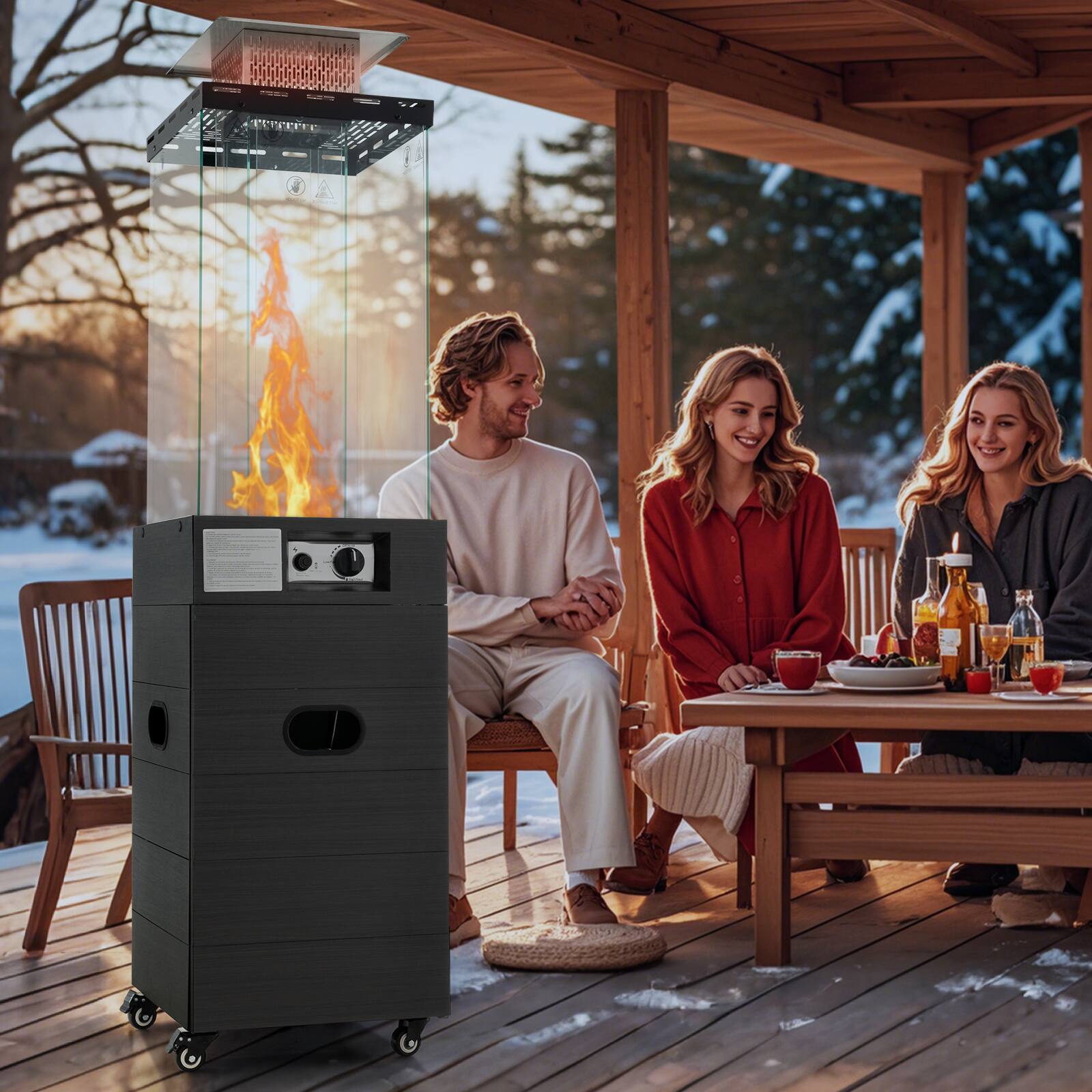 Angle. Sugift - 40000 BTU Patio Heater Outdoor Propane Gas Heater with Cover and Wheels-Black - Black.