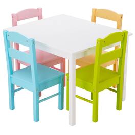 Costway - 5 Piece Kids Wood Table Chair Set Activity Toddler Playroom Furniture - Multicolor