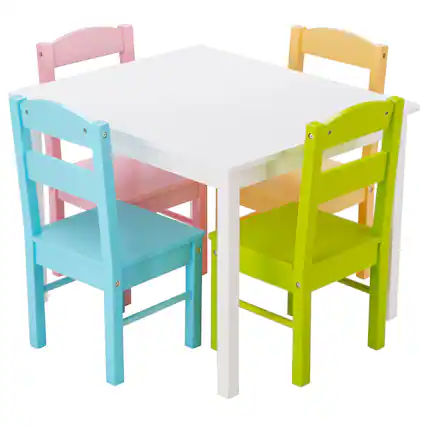 Front. Costway - Costway 5 Piece Kids Wood Table Chair Set Activity Toddler Playroom Furniture - Multicolor.