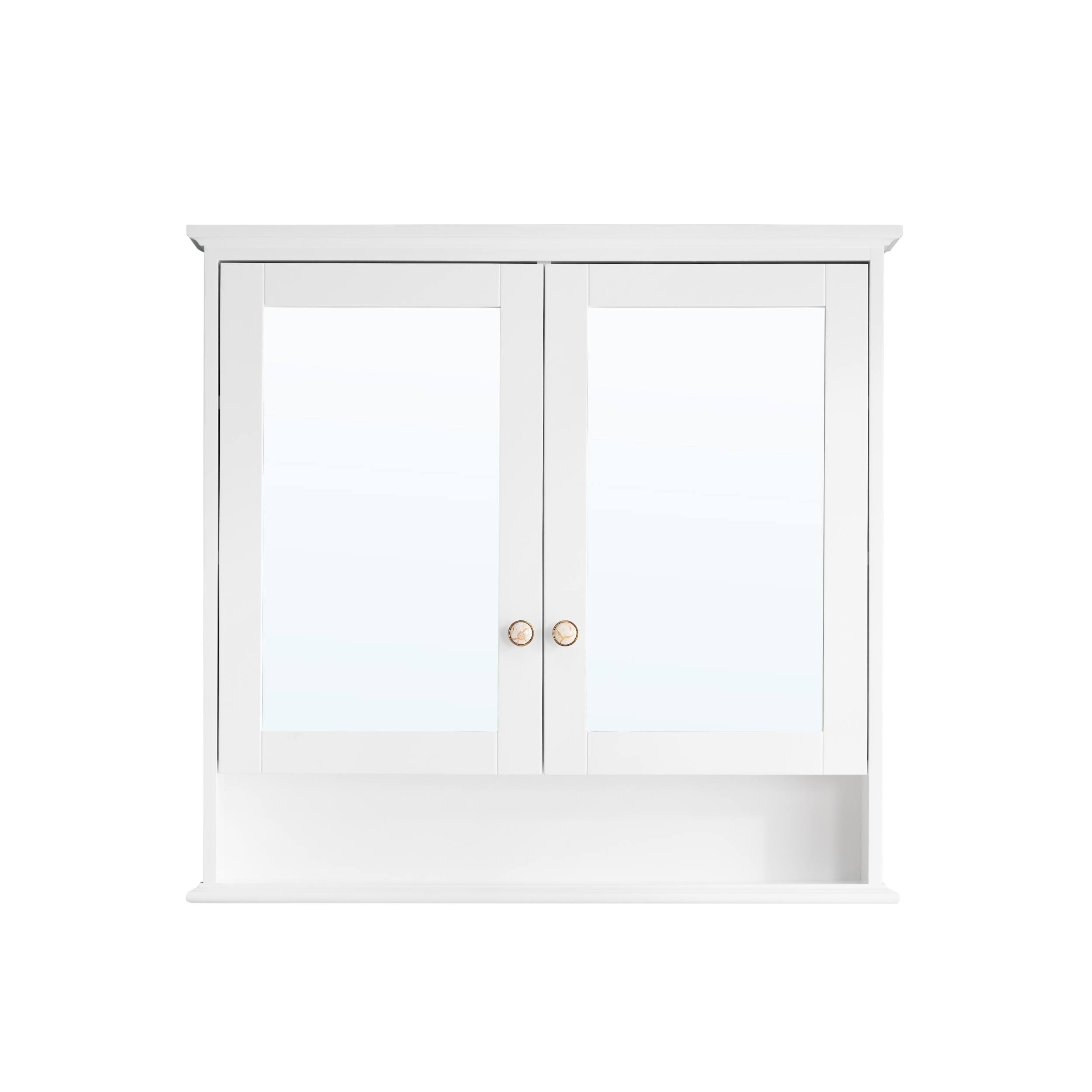 Alt View 6. WELLFOR - 36-Inch W x 24-Inch H Surface-Mount Solid Rubberwood Medicine Cabinet with Double Mirrored Doors - White.