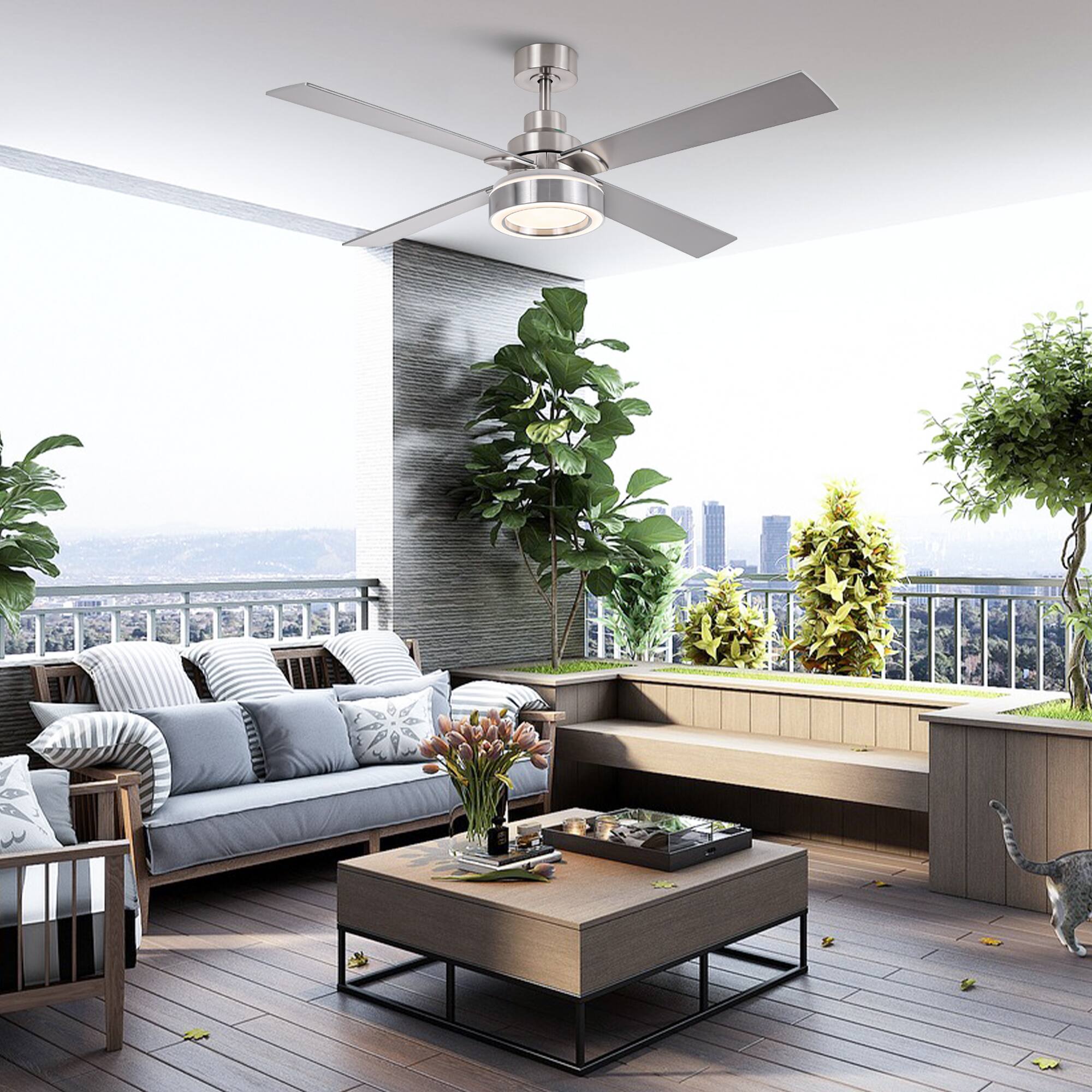 Alt View 1. Vaczon - 52" Modern Brushed Nickel LED Smart Ceiling Fan with Remote and APP Control - Nickel.