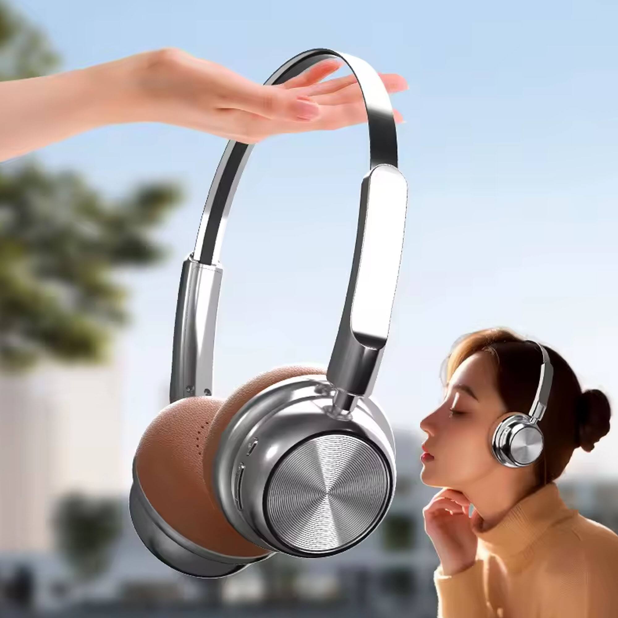 Alt View 4. YONWAY - Retro Fashion Metal Bluetooth Earphones, Head on Earphones with Long Battery Life, Dual-sided Stereo Earphone.