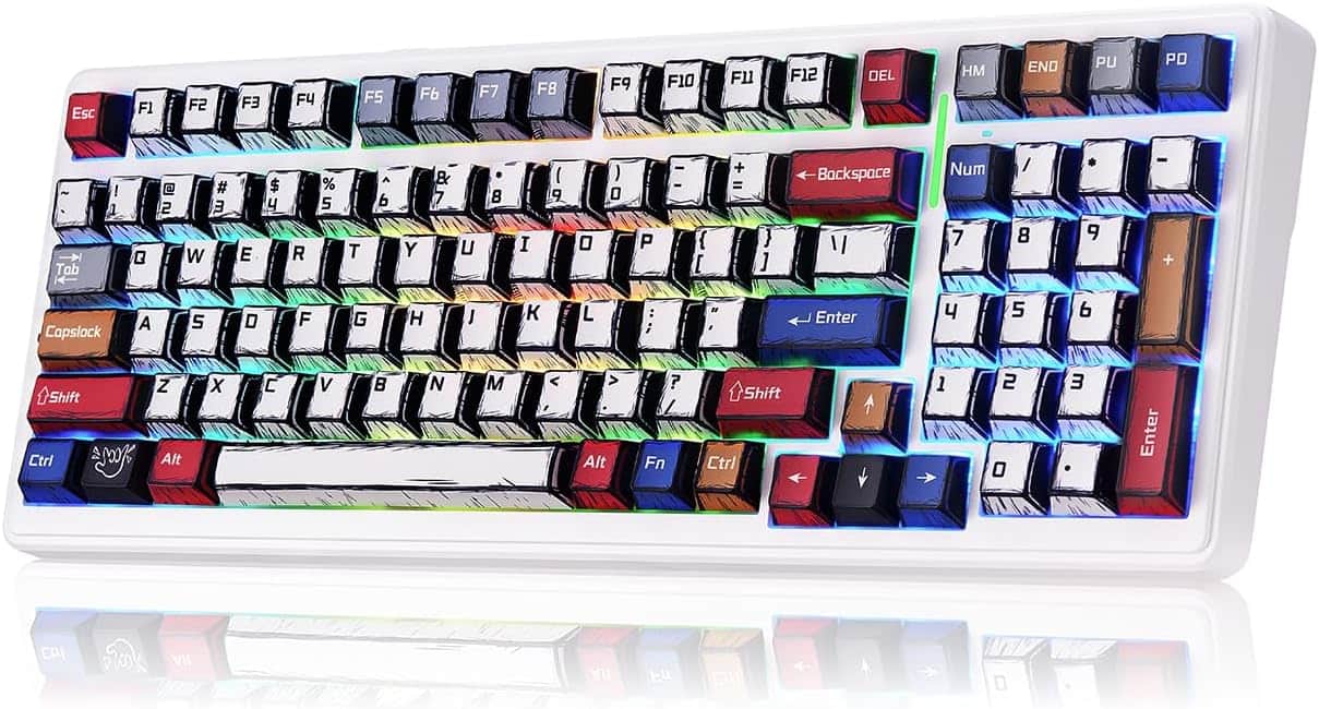 AULA - F99, 99-Key, Wireless, Hot Swappable, Mechanical Gaming Keyboard, RGB, 5-Layer Padding, 8000 mAh Battery - Black White Blue Red