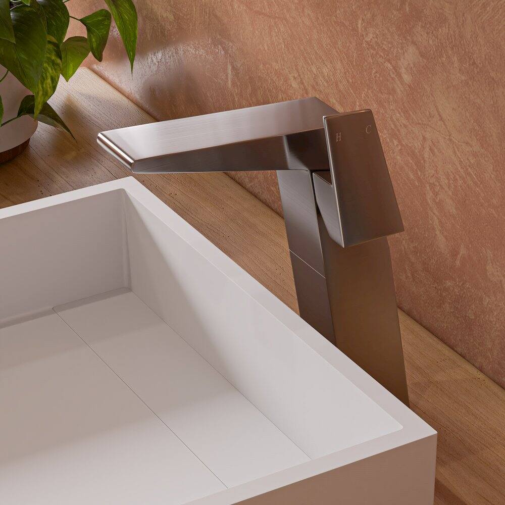 Back. Alfi - Brushed Nickel Single Hole Tall Bathroom Faucet - Silver.