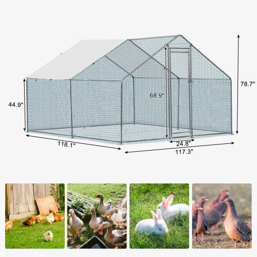 Alt View 1. Winado - 10 x 10FT Metal Walk In Chicken Coop Run Cage Rabbit Hutch Hen House Enclosure.