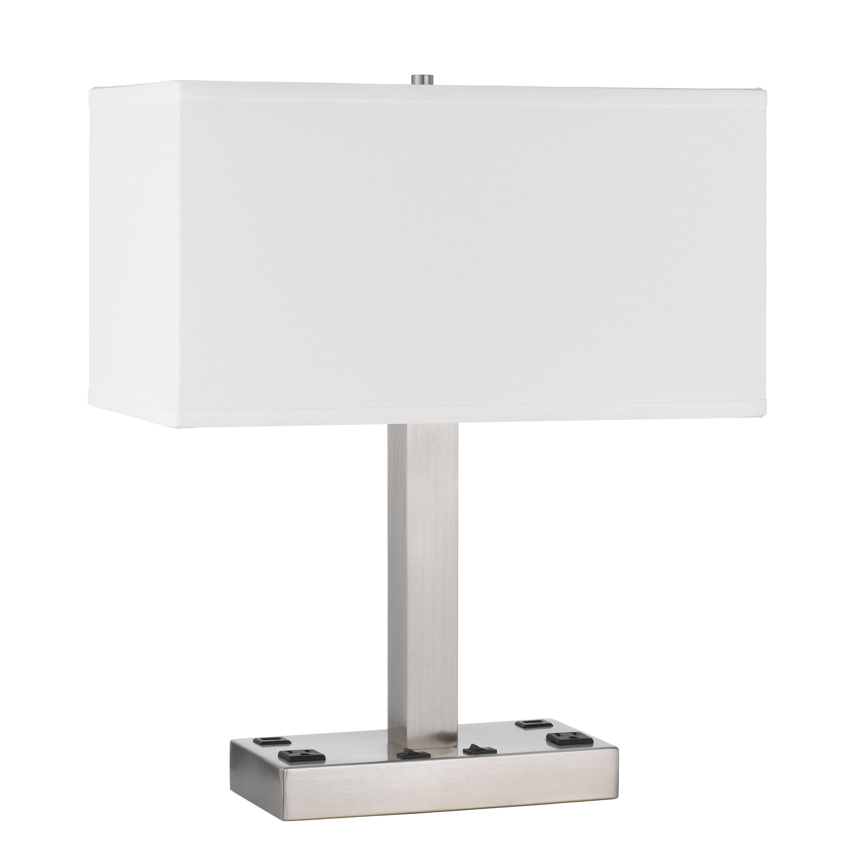 Manhattan Lane - Colm Table Lamp, 2 Ports and 2 Power Outlets, Brushed Steel 21 Inch - Silver, White