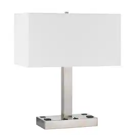 Manhattan Lane - Colm Table Lamp, 2 Ports and 2 Power Outlets, Brushed Steel 21 Inch - Silver, White