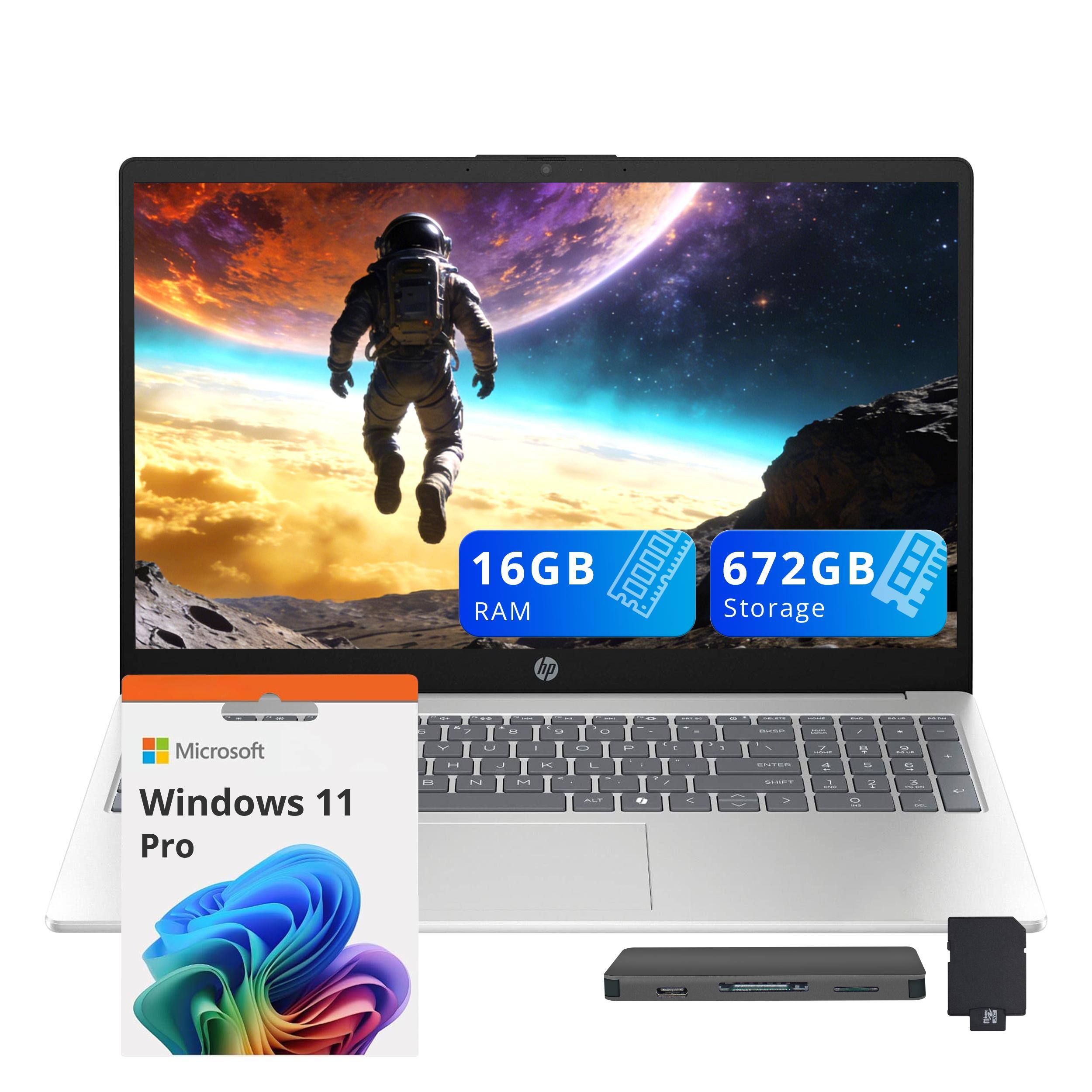 HP - 15.6" HD Laptop,Intel i5-1334U,16GB RAM,512GB SSD+160GB Dock Set,Intel Iris Xe Graphics,HD Camera,Win 11 Pro - Silver