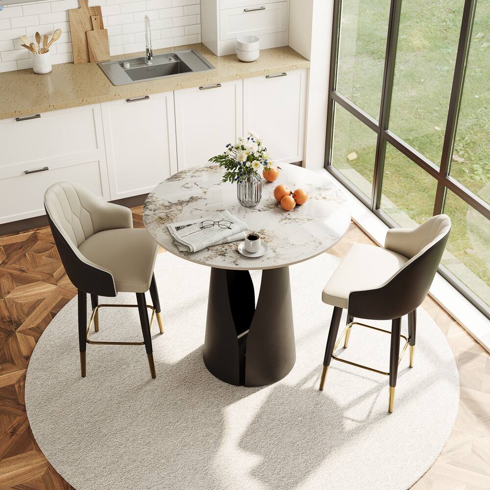 Angle. POVISON - 35" Modern Round Counter Height Table for 4 People, Pandora Glossy Bistro Table with Black Base for Kitchen Small Spaces - Pandora & Black.
