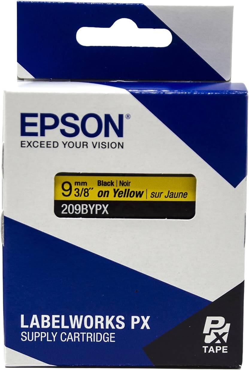 EPSON  
EXCEED YOUR VISION  

9 mm 3/8" Black | Noir on Yellow | sur Jaune  
209BYPX  

LABELWORKS PX  
SUPPLY CARTRIDGE  

PX TAPE