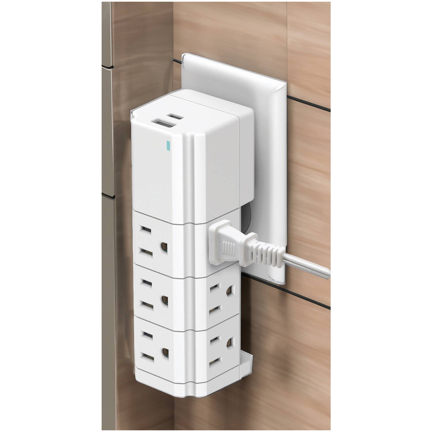 Back. Ciao Tech - 9-AC Swiveling Outlet, 2-USB Port, 540J Surge Protector Wall Tap, CPAT900-067 - White.
