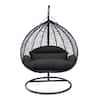 Front. LeisureMod - Recluse Modern Wicker Teardrop Hanging Egg Chair with Stand - Outdoor Indoor Swing Chair & Cushion - Black.