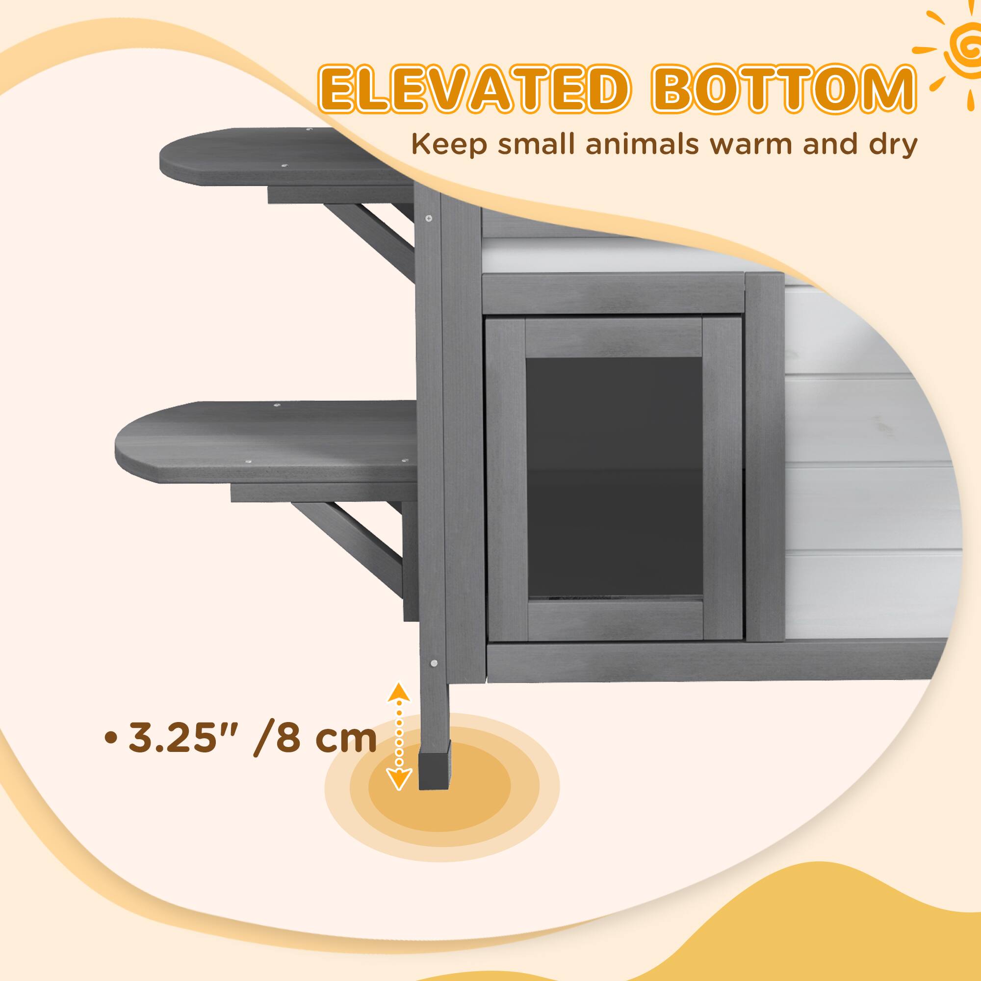 ELEVATED BOTTOM  
Keep small animals warm and dry  

3.25" / 8 cm