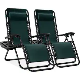 Best Choice Products - Set of 2 Zero Gravity Lounge Chair Recliners for Patio, Pool w/ Cup Holder Tray - Forest Green