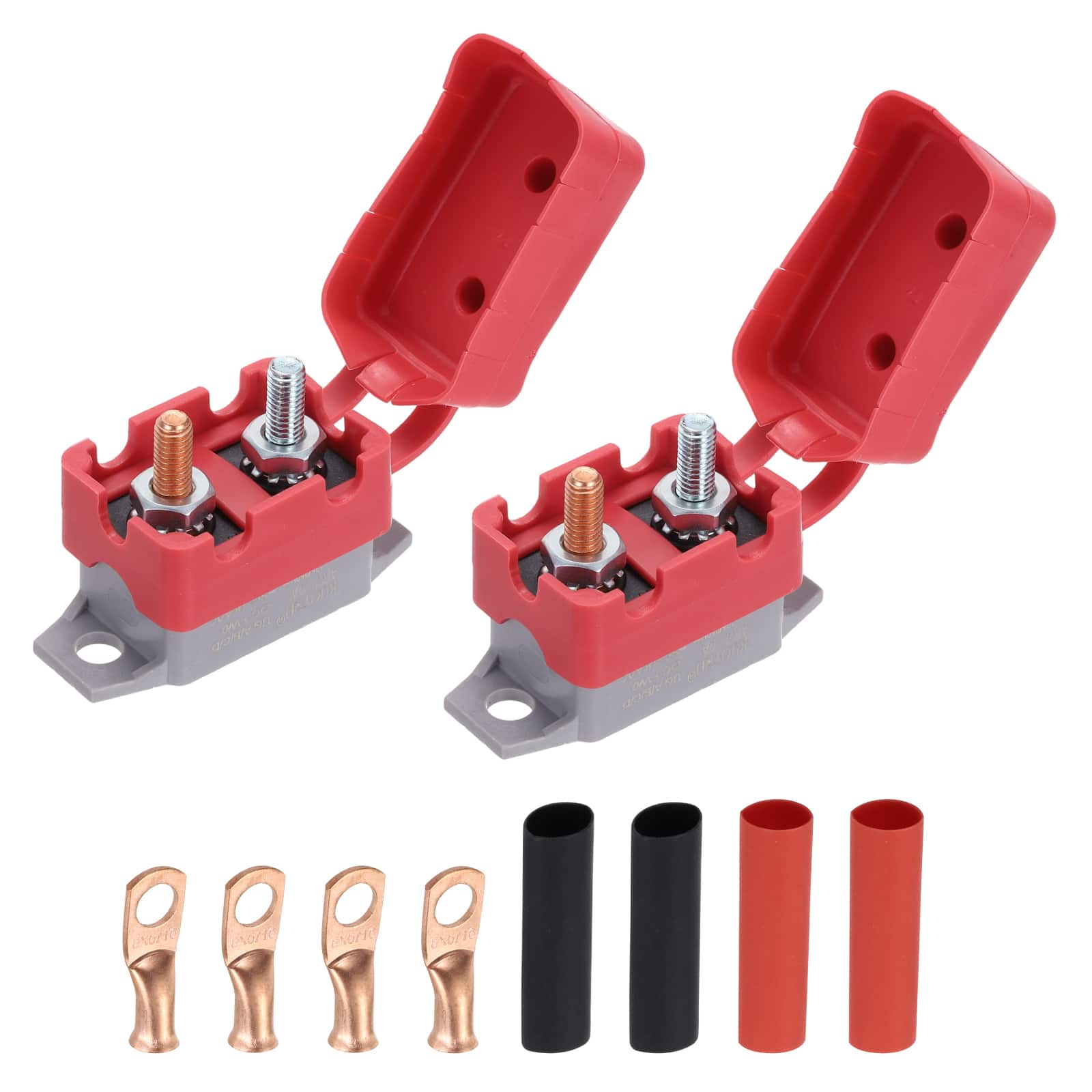 Unique Bargains - 2Set DC50V AC125/250V 10A CB, Auto Reset Stud Bolt Type, Cover, Screws, Wire Clamps, Heat Shrink Tubing, Auto - Red, Gray price history on PriceWatchPro