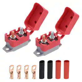 Unique Bargains - 2Set DC50V AC125/250V 10A CB, Auto Reset Stud Bolt Type, Cover, Screws, Wire Clamps, Heat Shrink Tubing, Auto - Red, Gray