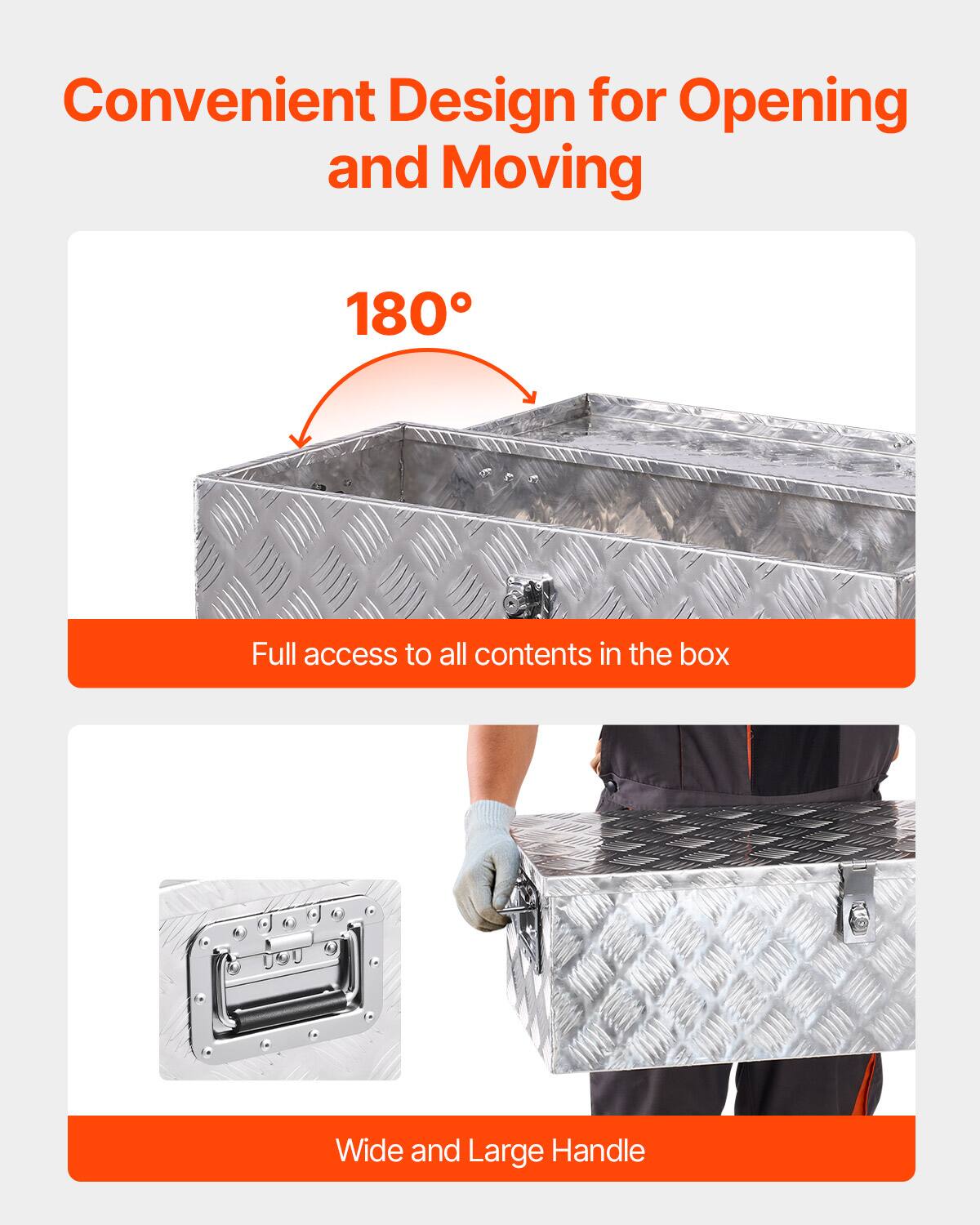 Convenient Design for Opening and Moving

180°  
Full access to all contents in the box

Wide and Large Handle