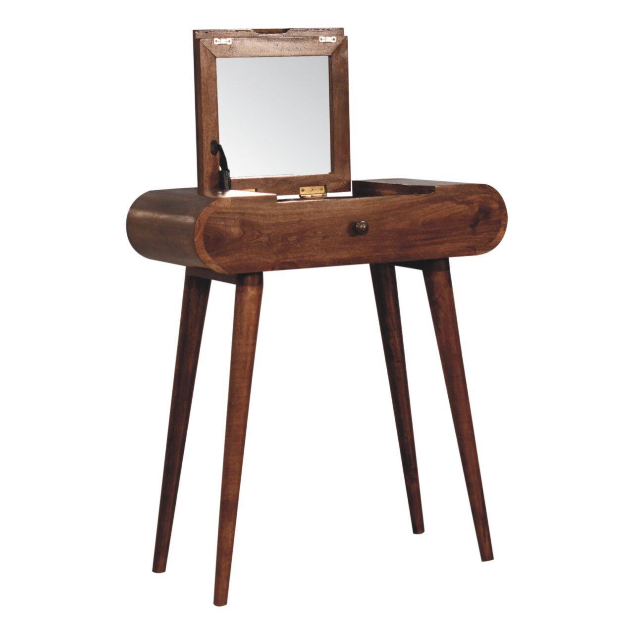 Alt View 5. Artisan Furniture - Artisan Furniture Solid Wood Mini Honey Caramel Dressing Table with Foldable Mirror, 4 Storage Compartments with Mirror - Brown.