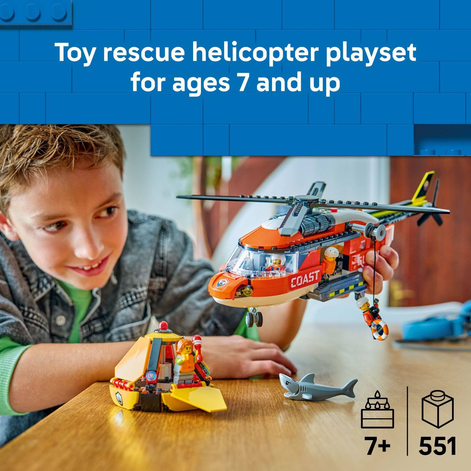 Toy rescue helicopter playset for ages 7 and up

COAST

7+ 551