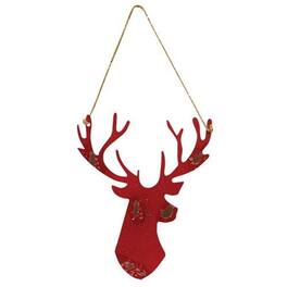 BreeBe - Hanging Metal Deer Head 11" - Distressed Red