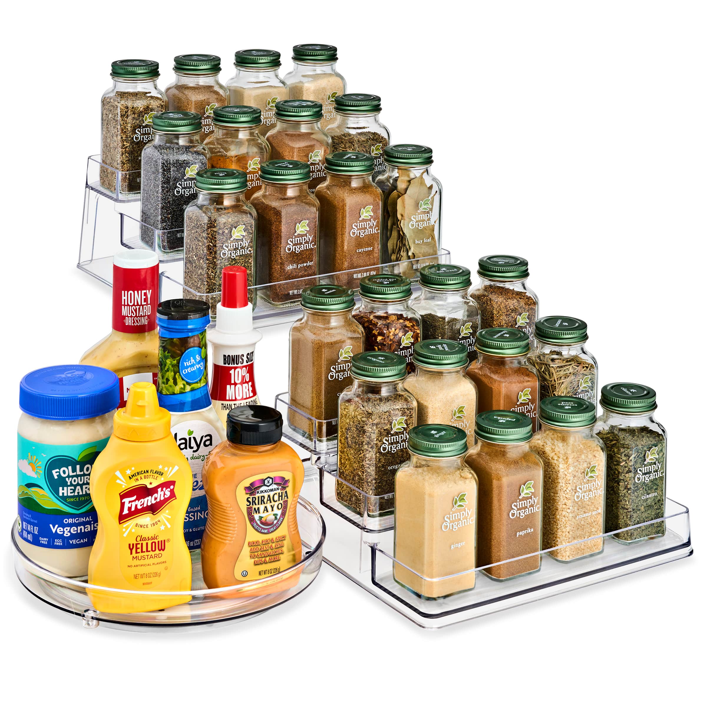 Sorbus - Pantry Spice organizer Set, 3-Tier Seasoning Organizer for Cabinet (2 Pack) and Lazy Susan Spice Rack - Clear