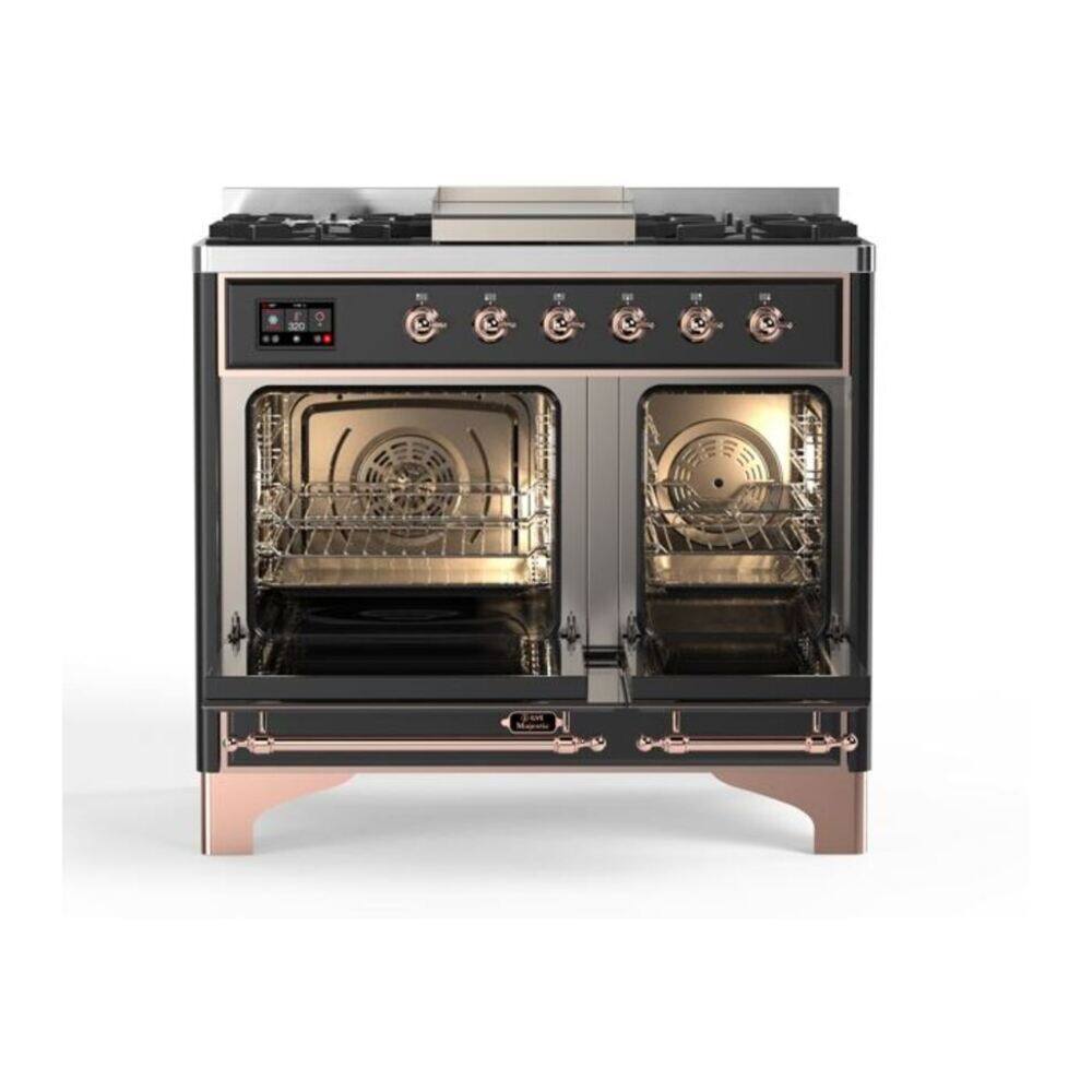 Alt View 2. ILVE - ILVE Majestic II Series 40 in. Dual Fuel Range with 6 Sealed Burners + Griddle (Natural Gas, Copper Trim) - Graphite Matte.