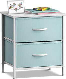 Sorbus - Nightstand with 2 Drawers - Steel Frame, Wood Top &Fabric Bins -Home, Bedroom, Office &College Dorm, Kids Bedside - Aqua