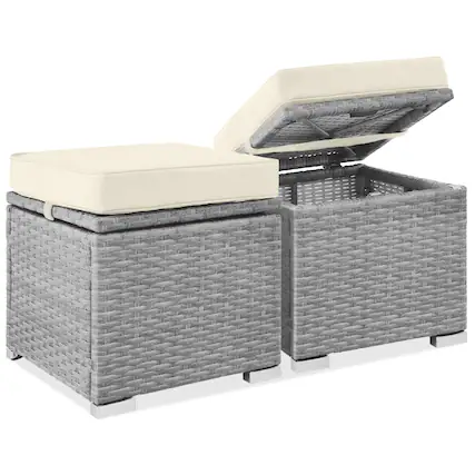 Front. Best Choice Products - Best Choice Products Set of 2 Wicker Ottomans, Multipurpose Furniture w/ Removable Cushions - Cream/Gray - Cream/Gray.