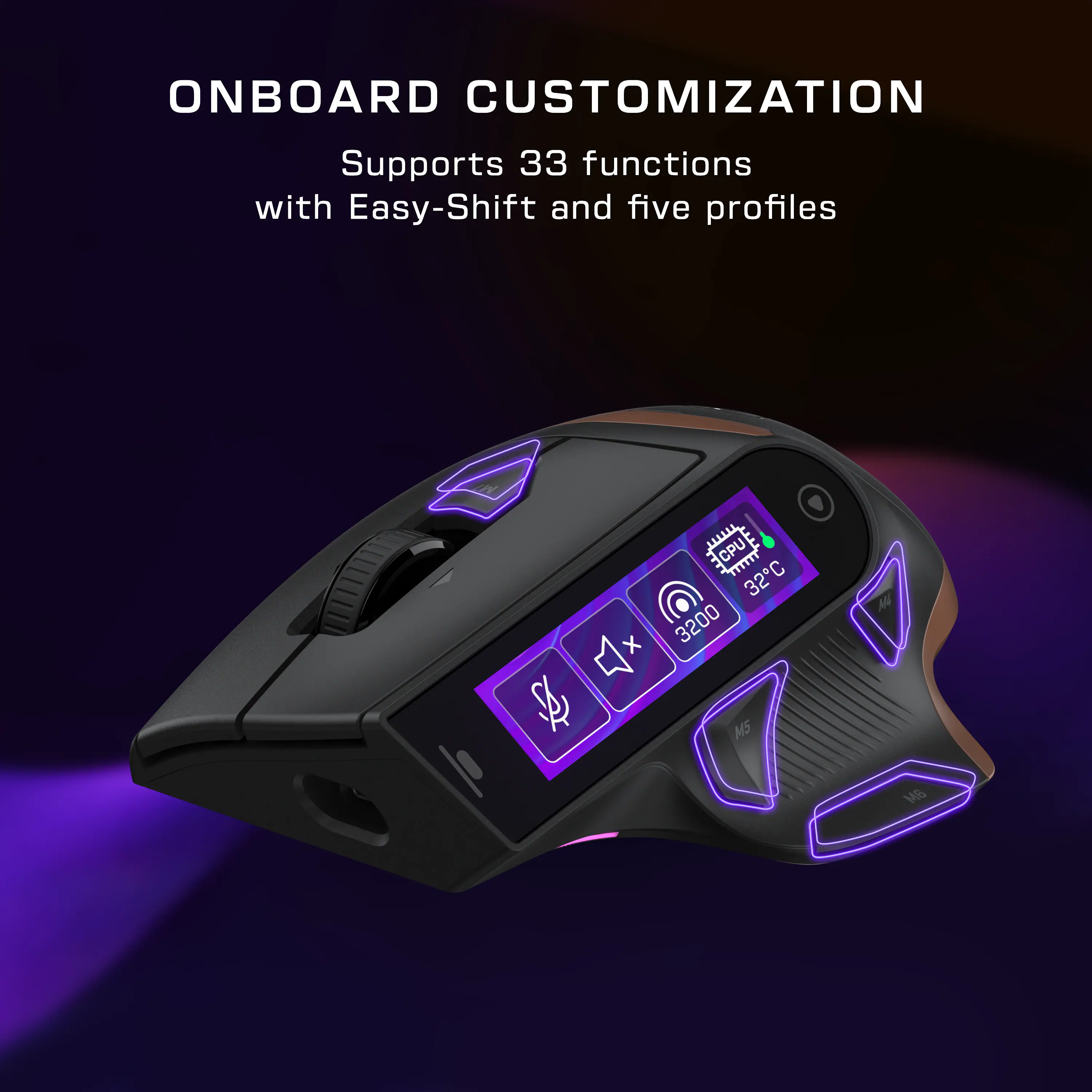 ONBOARD CUSTOMIZATION  
Supports 33 functions with Easy-Shift and five profiles